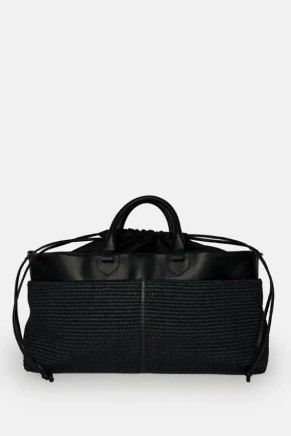 Borsa a mano 10.03.53 in pelle e raffia nero cabas