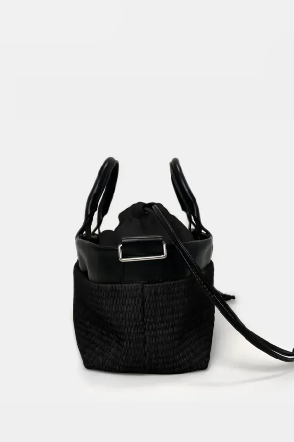 Borsa a mano 10.03.53 in pelle e raffia nero cabas