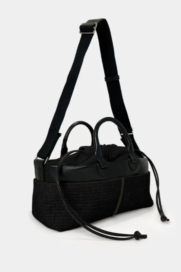 Borsa a mano 10.03.53 in pelle e rafia nero mini cabas