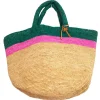 Borsa a mano Manebi da donna in raffia verde e fuxia summer