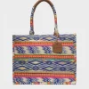 Borsa a spalla Chandana in tessuto blu, arancio e beige