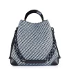 Borsa a spalla Viamail bag in rafia celeste e nero nora cross