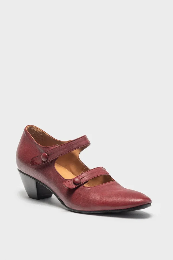 Decollete Alexandra in pelle bordeaux con cinturini 113105