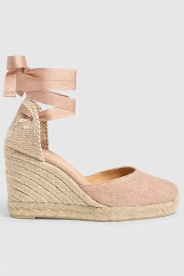 Espadrilles Castaner in tela di cotone rosa e oro CARINA