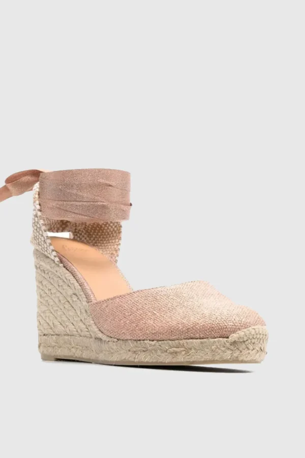 Espadrilles Castaner in tela di cotone rosa e oro CARINA