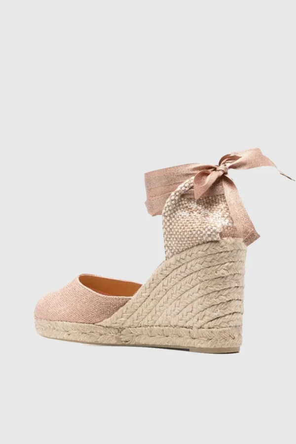 Espadrilles Castaner in tela di cotone rosa e oro CARINA