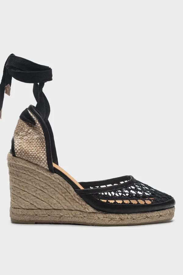 Espadrilles da donna in tessuto e pelle nera CAROLA