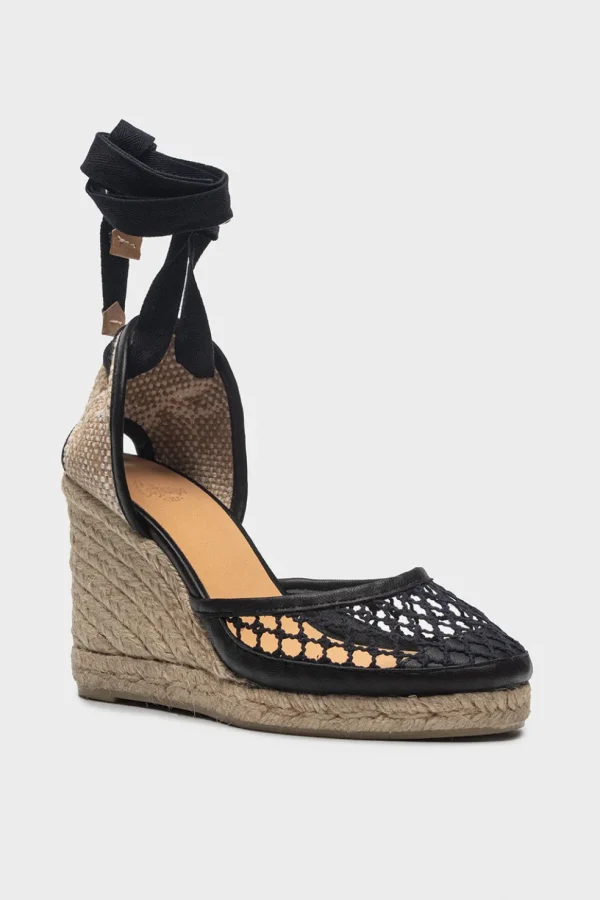 Espadrilles da donna in tessuto e pelle nera CAROLA