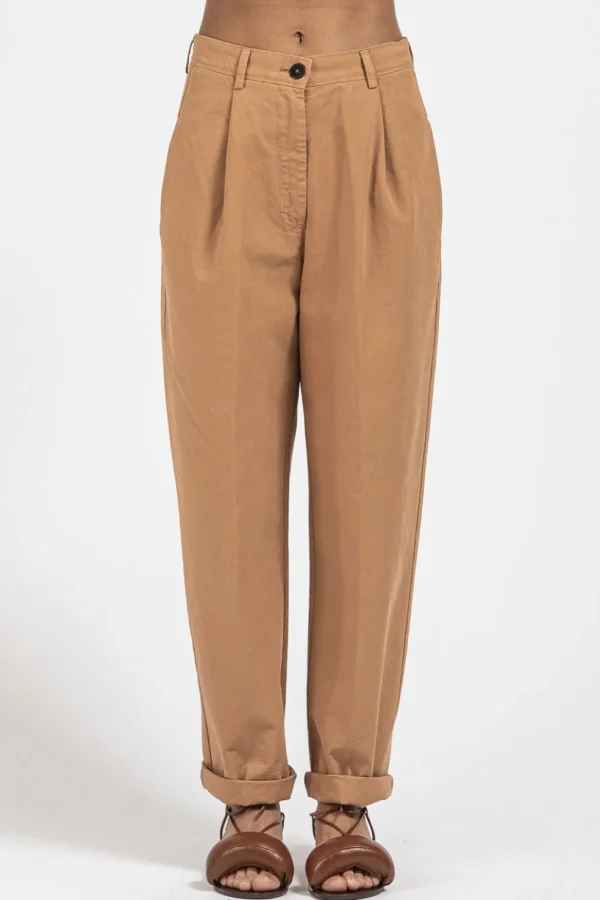 Pantalone Forte Forte da donna in canvas di cotone color nocciola