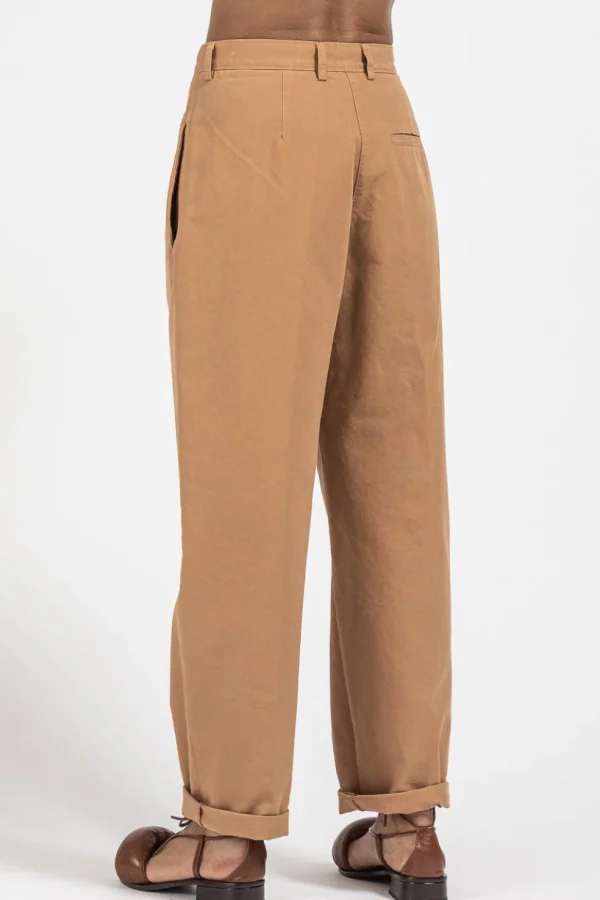 Pantalone Forte Forte da donna in canvas di cotone color nocciola