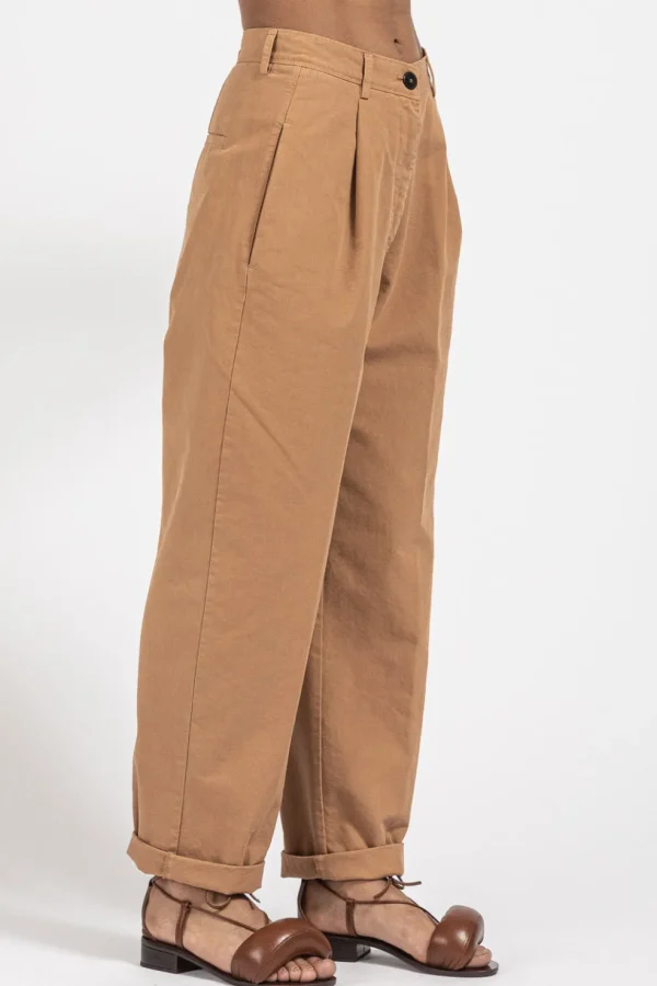 Pantalone Forte Forte da donna in canvas di cotone color nocciola