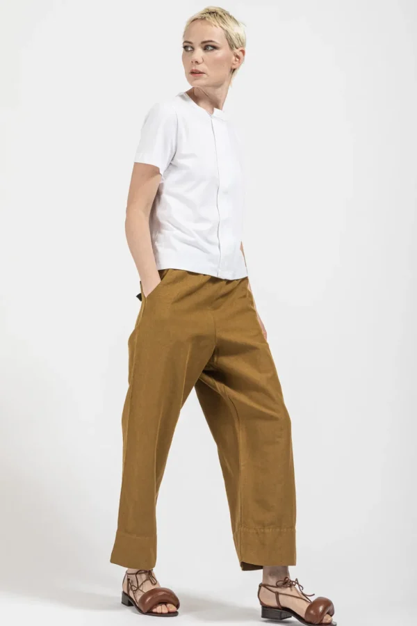 Pantalone Serie Numerica da donna in cotone e lino color oro SN854