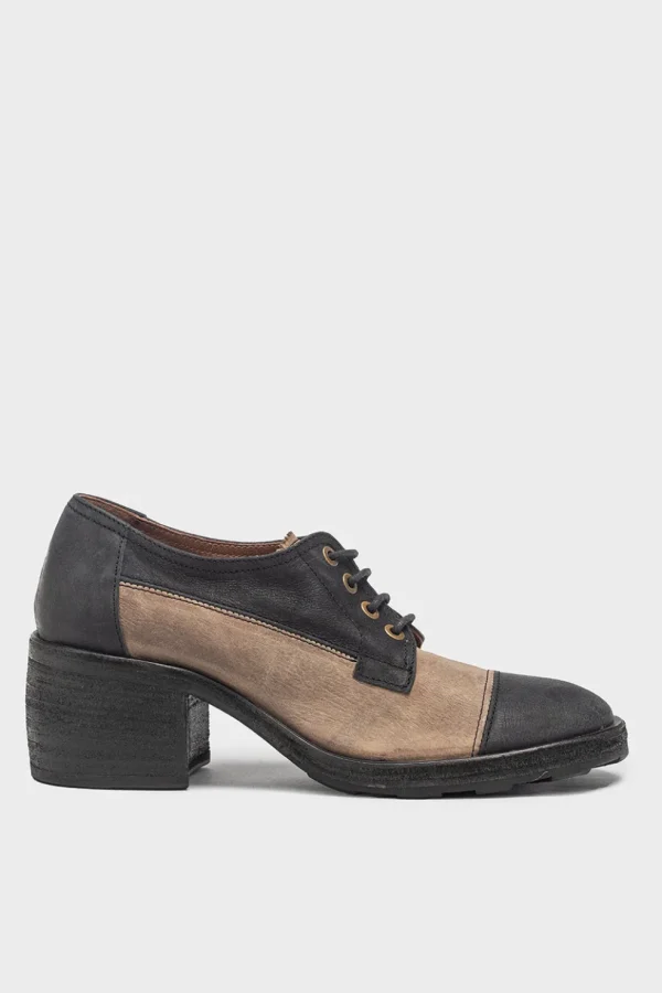 Scarpa stringata Fiorentini+Baker in pelle e tessuto nero e tabacco Cosa-bi