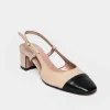 Slingback Alexandra in pelle cappuccino con punta nera n850