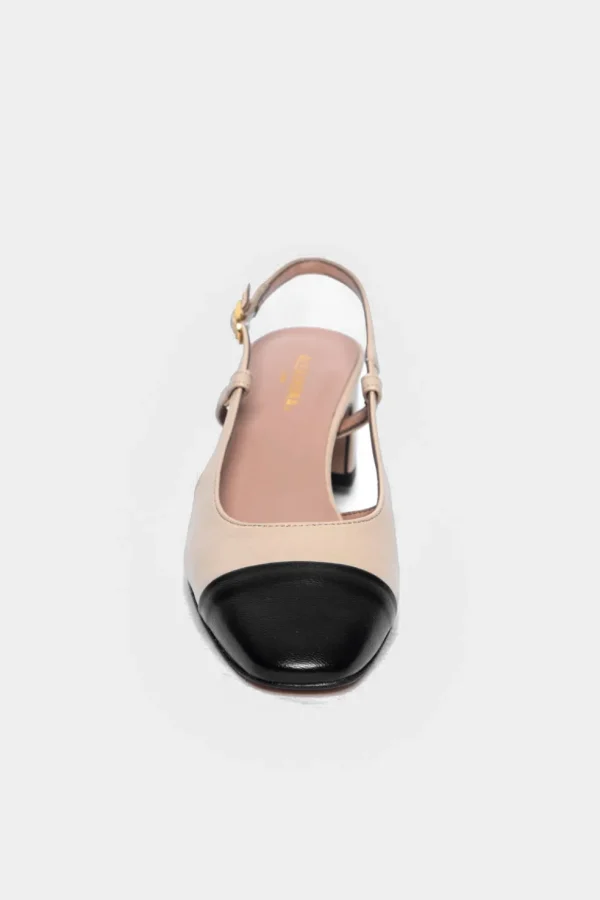 Slingback Alexandra in pelle cappuccino con punta nera n850