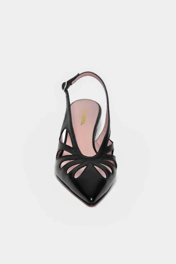 Slingback traforata Alexandra in pelle nero 1712