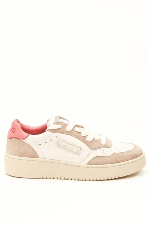 Sneakers Back70 da donna in pelle e camoscio bianca e rosa v10L-V4