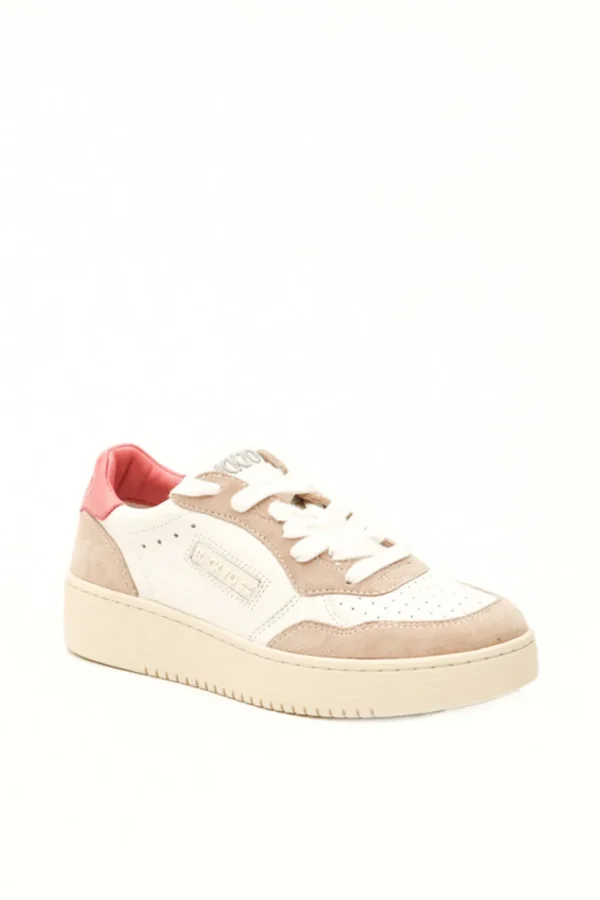 Sneakers Back70 da donna in pelle e camoscio bianca e rosa v10L-V4