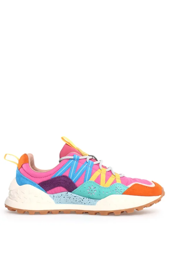 Sneakers Flower Mountain in suede e tessuto tecnico rosa e arancio washi