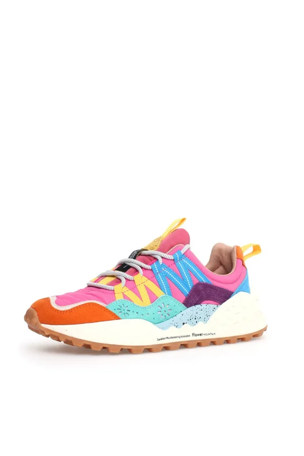 Sneakers Flower Mountain in suede e tessuto tecnico rosa e arancio washi