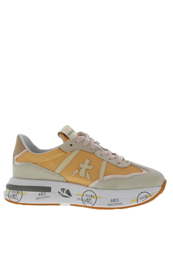 Sneakers Premiata in camoscio e tessuto beige e arancio cassie 6345