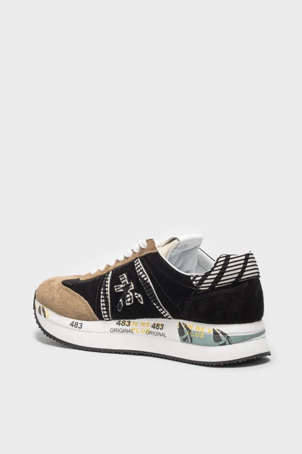 Sneakers Premiata in tessuto e camoscio nero e fango Conny5333